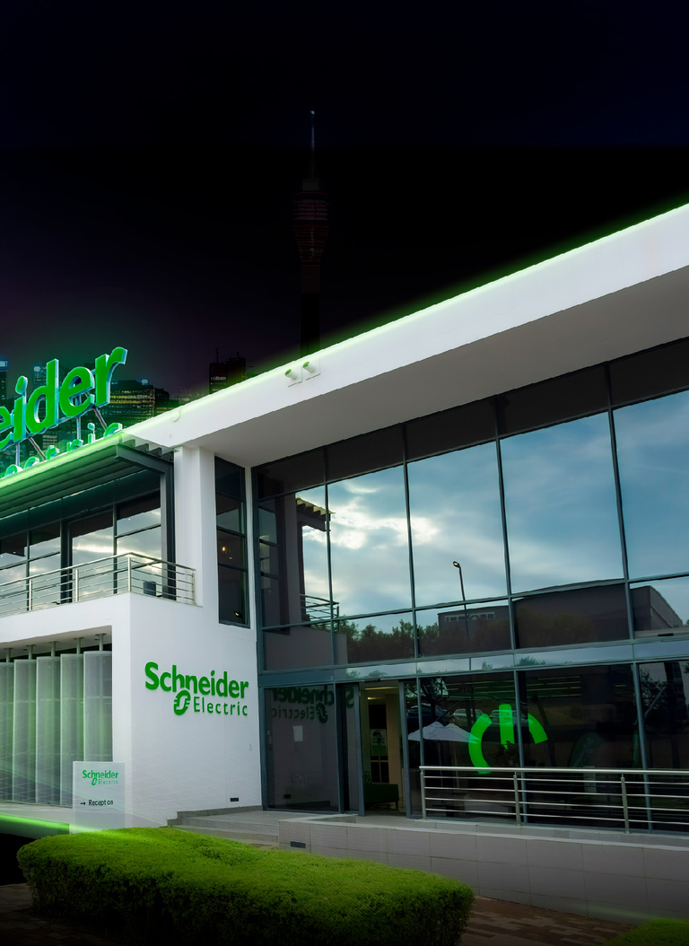 Schneider Electric Innovation Hub building at night
