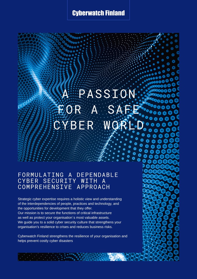 Digital network of glowing blue dots and hexagons with the text A passion for a safe cyber world
