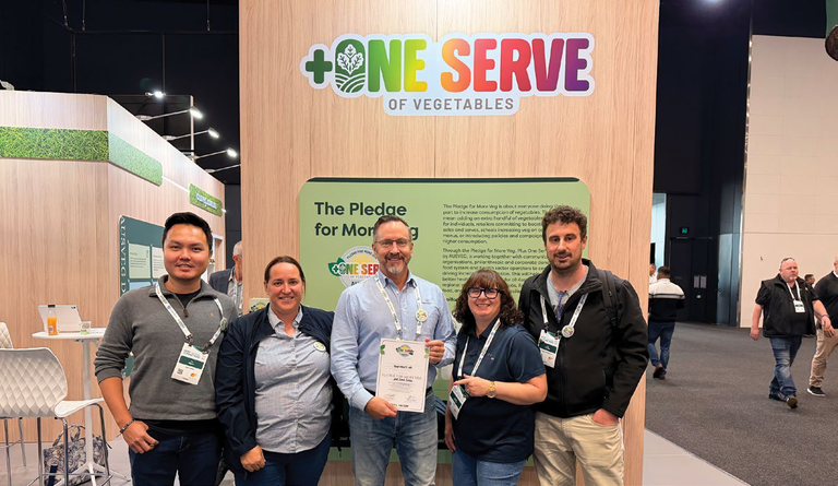 Booth display for Plus One Serve of Vegetables at Hort Connections with the vegetablesWA team