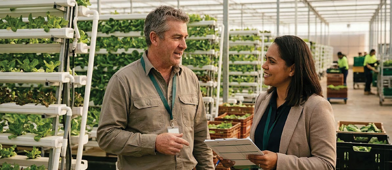 APC representatives touring a hydroponic lettuce farm