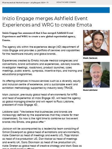 HEALTHCARE COMMS - Inizio Engage merges Ashfield Event Experiences and ...