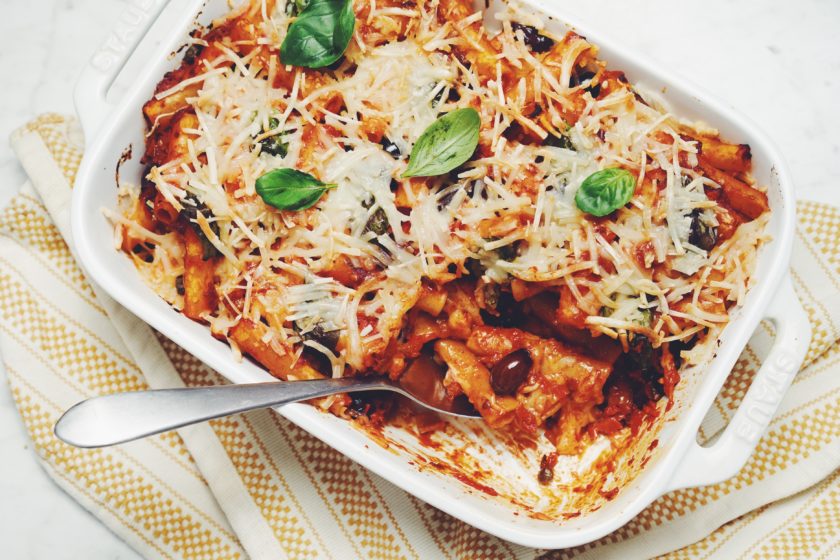 vegan baked puttanesca ziti | hot for food by Lauren Toyota