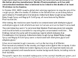 Gambian Panel Recommends Maiden Pharmaceuticals Be Held Culpable For Cough Syrup