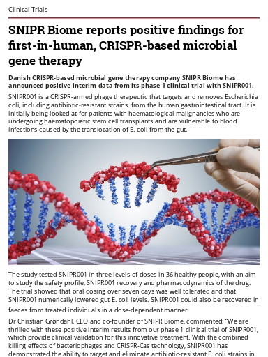 Snipr Biome Reports Positive Findings For First-in-human, Crispr-based 