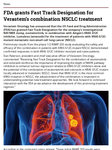 FDA Grants Fast Track Designation For Verastem’s Combination NSCLC ...