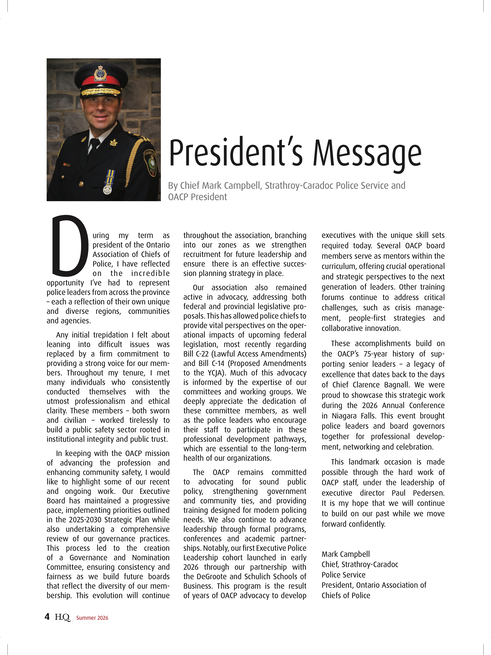 President’s Message: By Chief Mark Campbell, Strathroy-Caradoc Police Service and OACP President