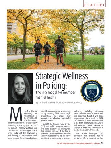 Strategic Wellness in Policing: The TPS model for member mental health